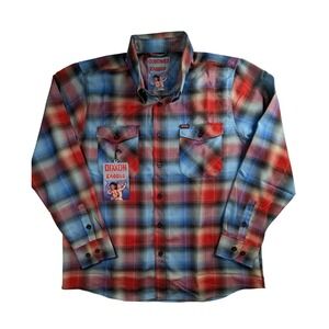 Dixxon Flannel Exodus Bonded by Blood Plaid Shirt Mens 2X New Red Blue Black